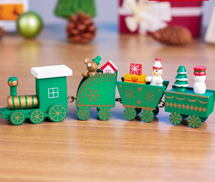 4pcs Mini Wooden Christmas Train Set – Holiday Décor Ornament Gift