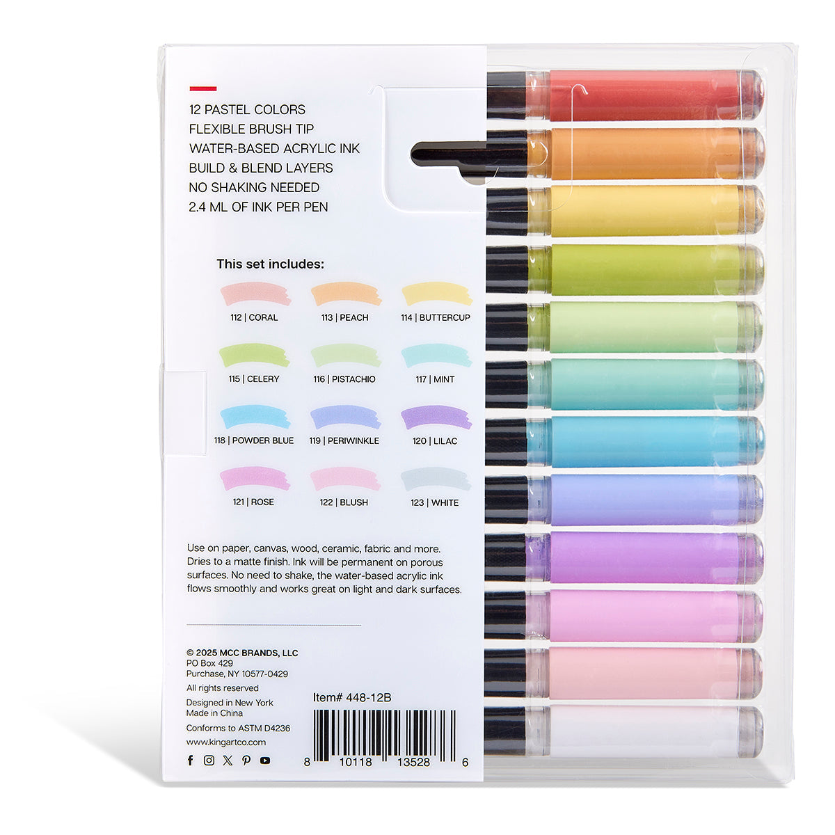 Acrylic Brush Tip Pens 12 Pastel Colors