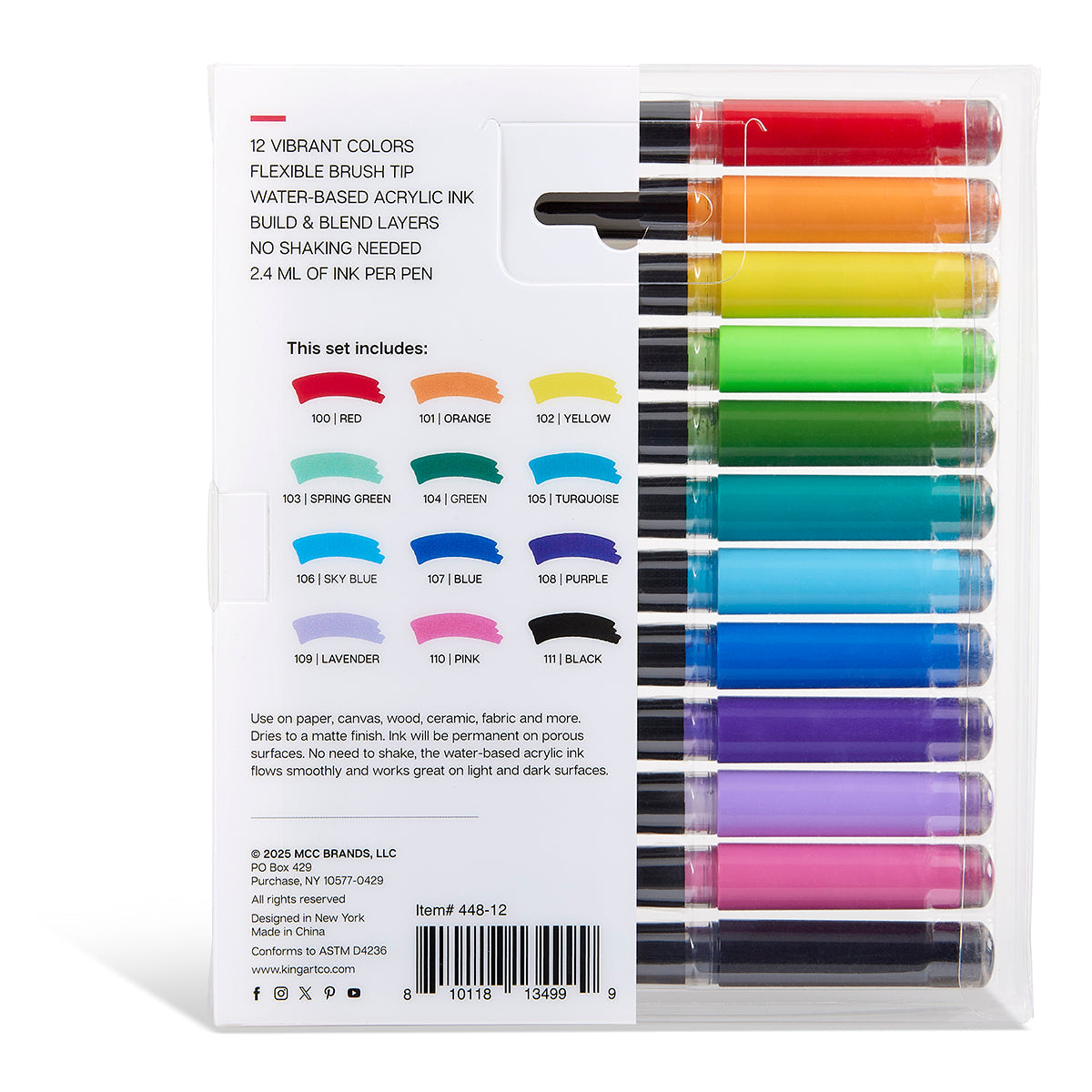 Acrylic Brush Tip Pens 12 Bright Colors