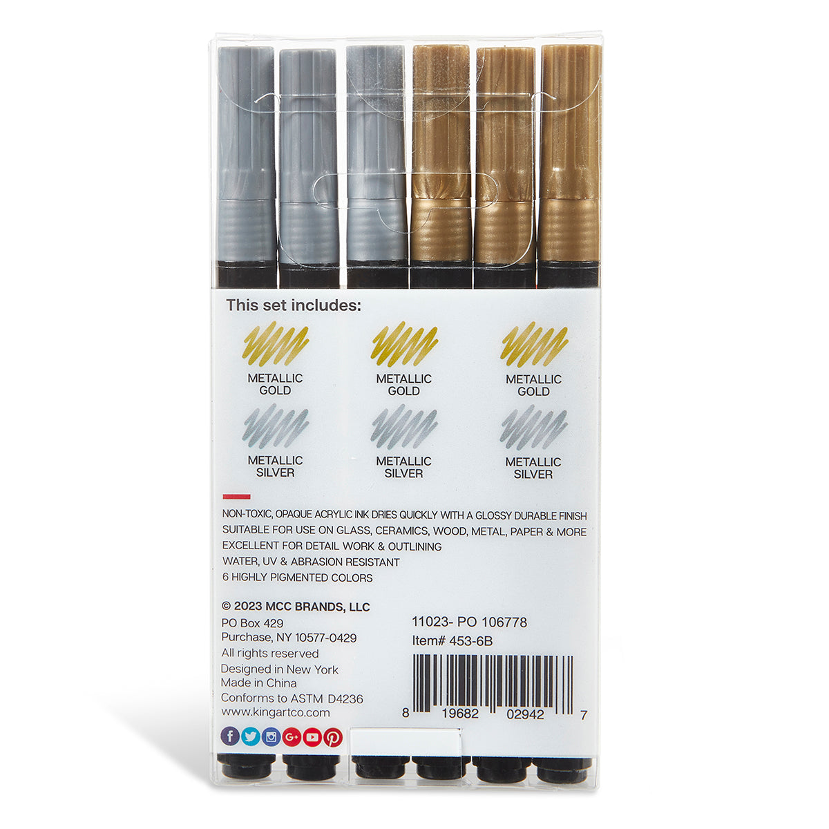 Acrylic Paint Pens Extra Fine Silver & Gold 6 pc