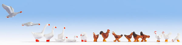 Noch 15772 HO Scale Chickens & Geese -- 6 Chickens & 11 geese