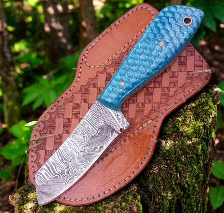 Cowboy Sheath Knife – 4.1" Damascus Steel & Honeycomb Handle