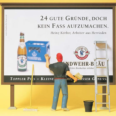 Preiser 45126 G Scale Working People -- Worker On Ladder, Putting Up Poster