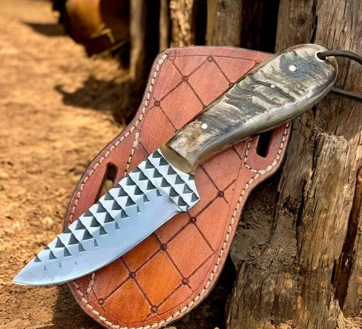 Back Belt Knife 6.5" with Mountain Sheep Horn Handle