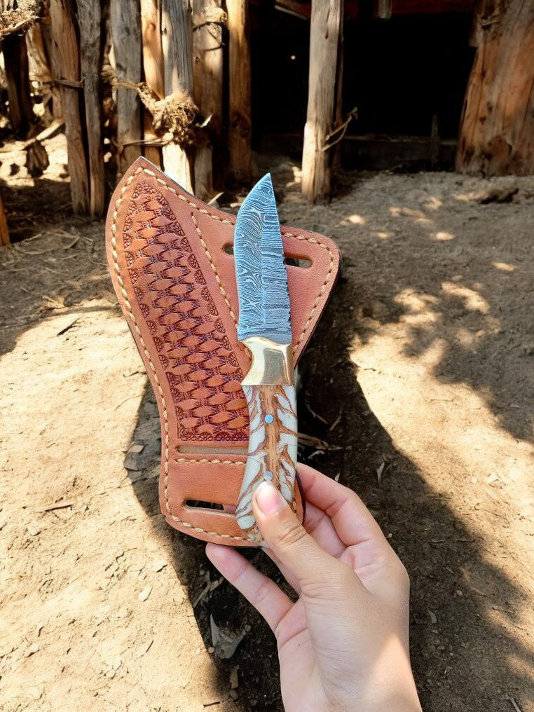 Best Belt Knife 7.25" Damascus with Resin Brass Handle