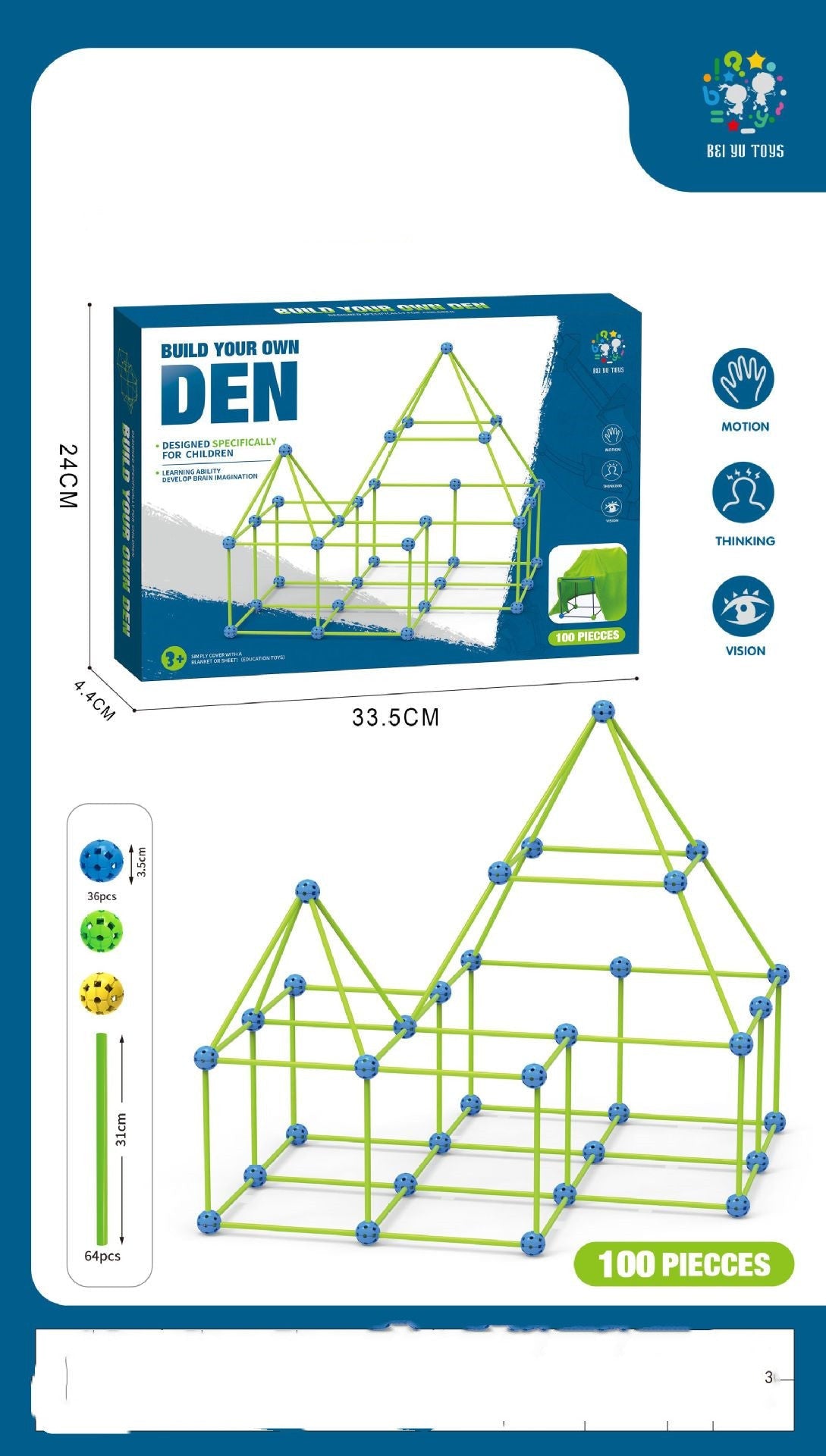 DIY Fort Building Kit โ Luminous Playhouse Tent Construction Set
