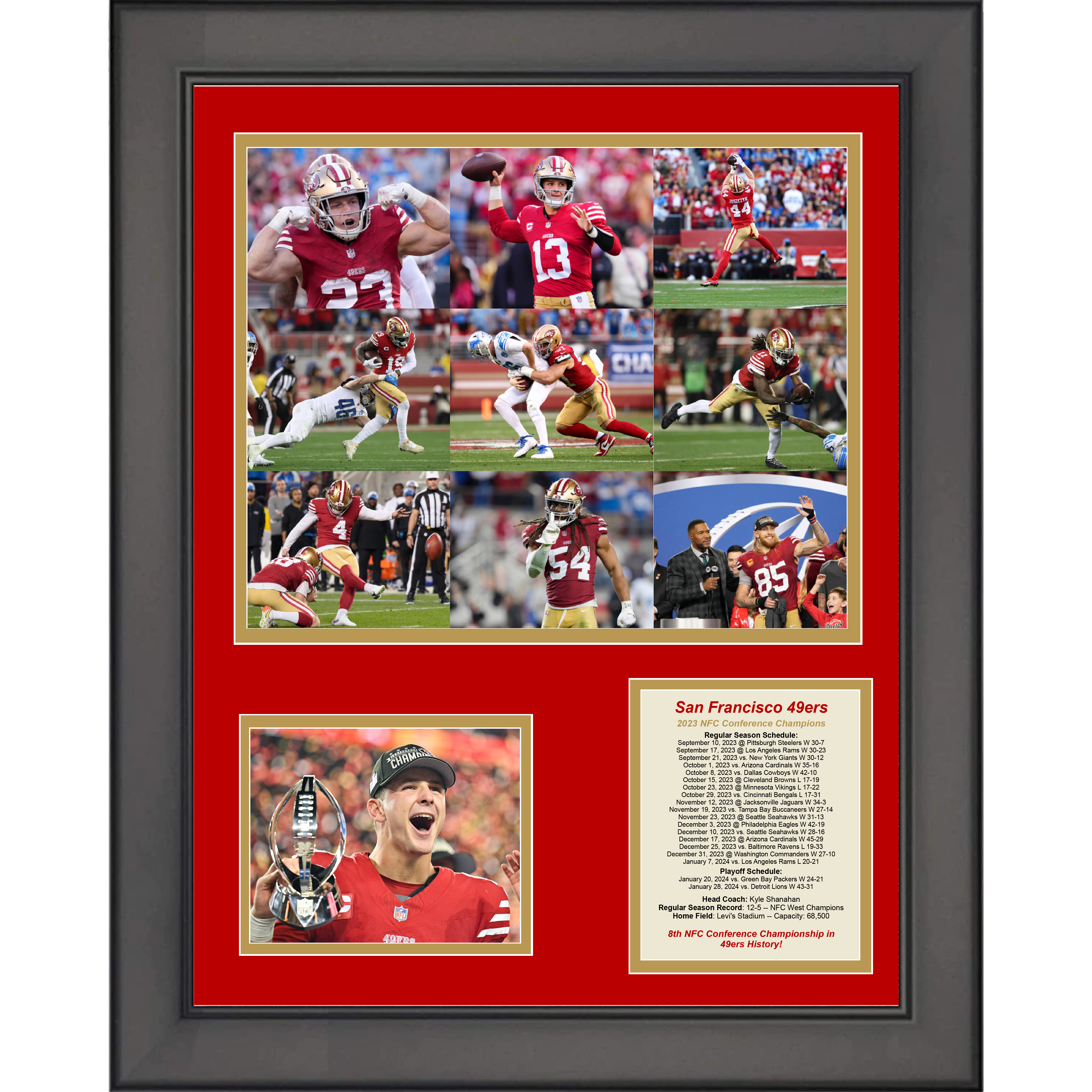 Framed San Francisco 49ers 2023 NFC Champions Football 11"x14" Three Photo Collage