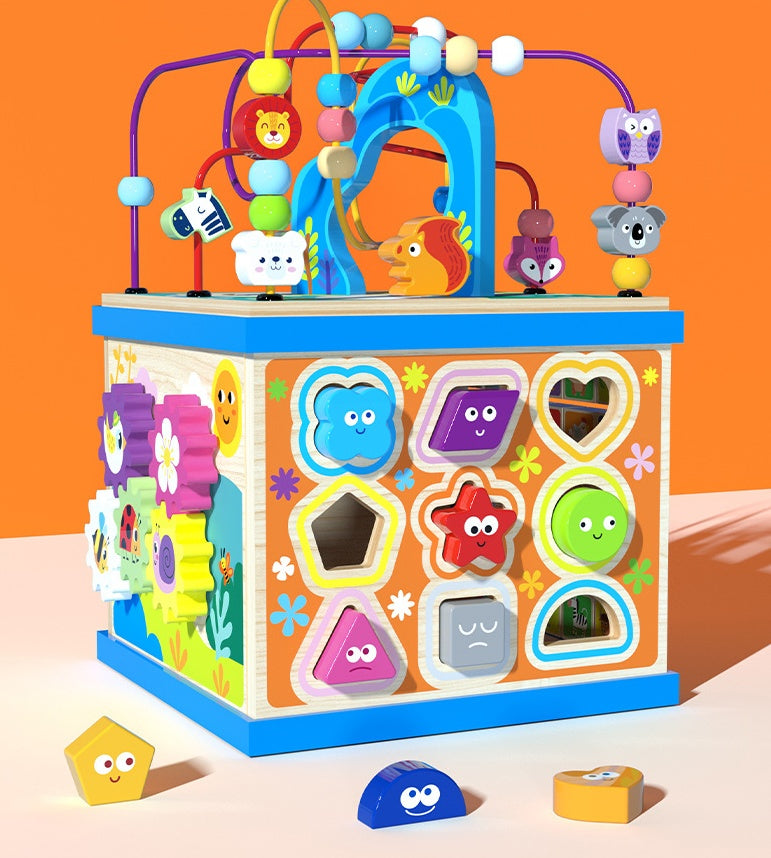 Wooden Activity Cube Toy – Multi-Functional Bead Maze and Educational Play Center