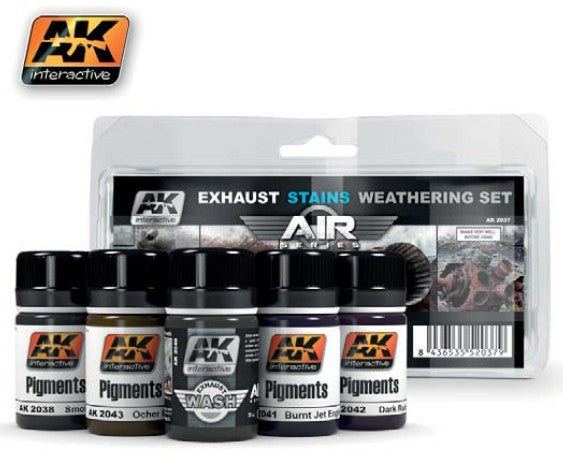 AK Interactive 2037 Air Series: Exhaust Stains Weathering Set (5 Colors) 35ml Bo