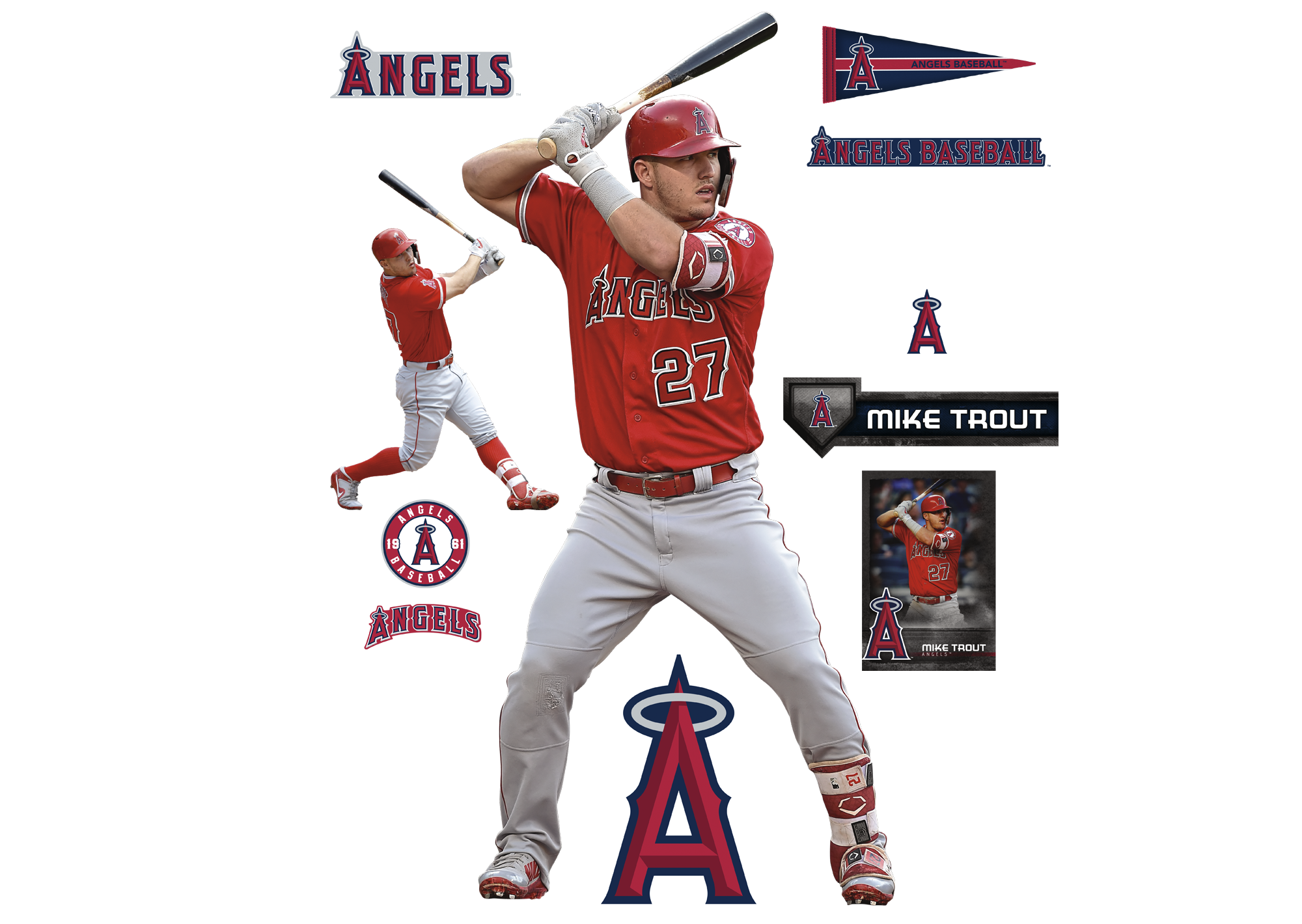 Mike Trout - RealBig At Bat Collection - Official MLB - Los Angeles Angels - Reusable Vinyl Wall Decals