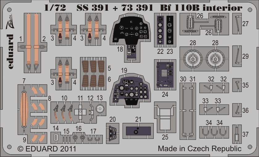 Eduard 73391 1/72 Aircraft- Bf110B for ARX (Painted Self Adhesive)