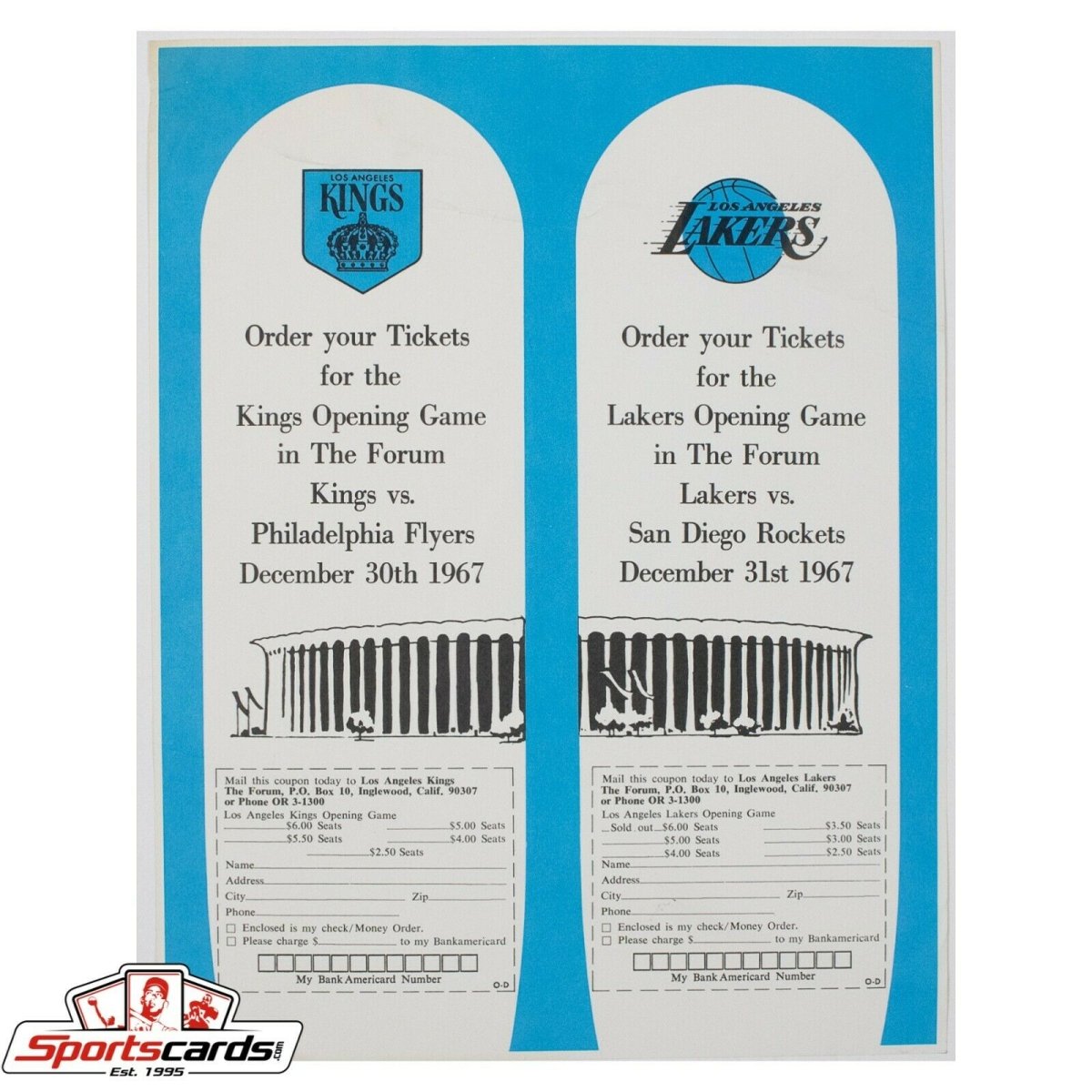 1967 Los Angeles Forum Opening Game Pre-Order Form Lakers Kings