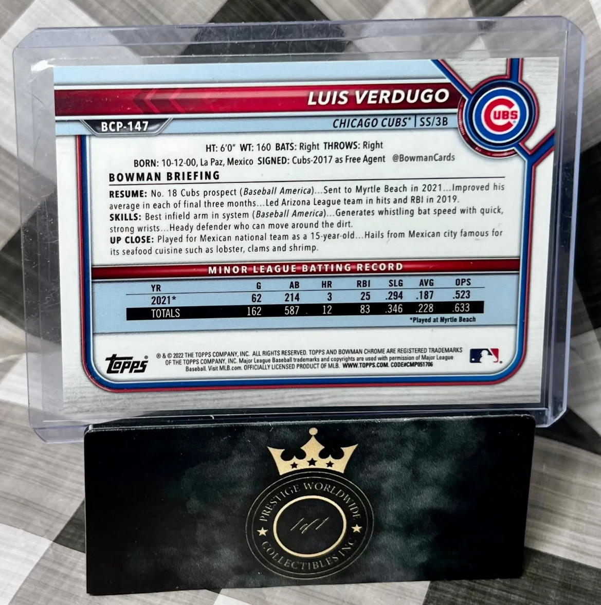 Luis Verdugo 2022 Bowman Chrome 1st Fuscia Wave /199 #BCP-147 - Cubs
