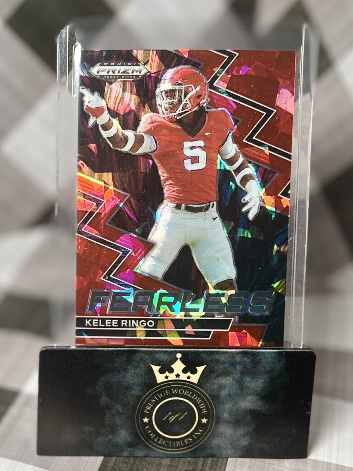 Kelee Ringo 2023 Prizm Draft Picks Red Cracked Ice Fearless #F-10 Georgia Eagles