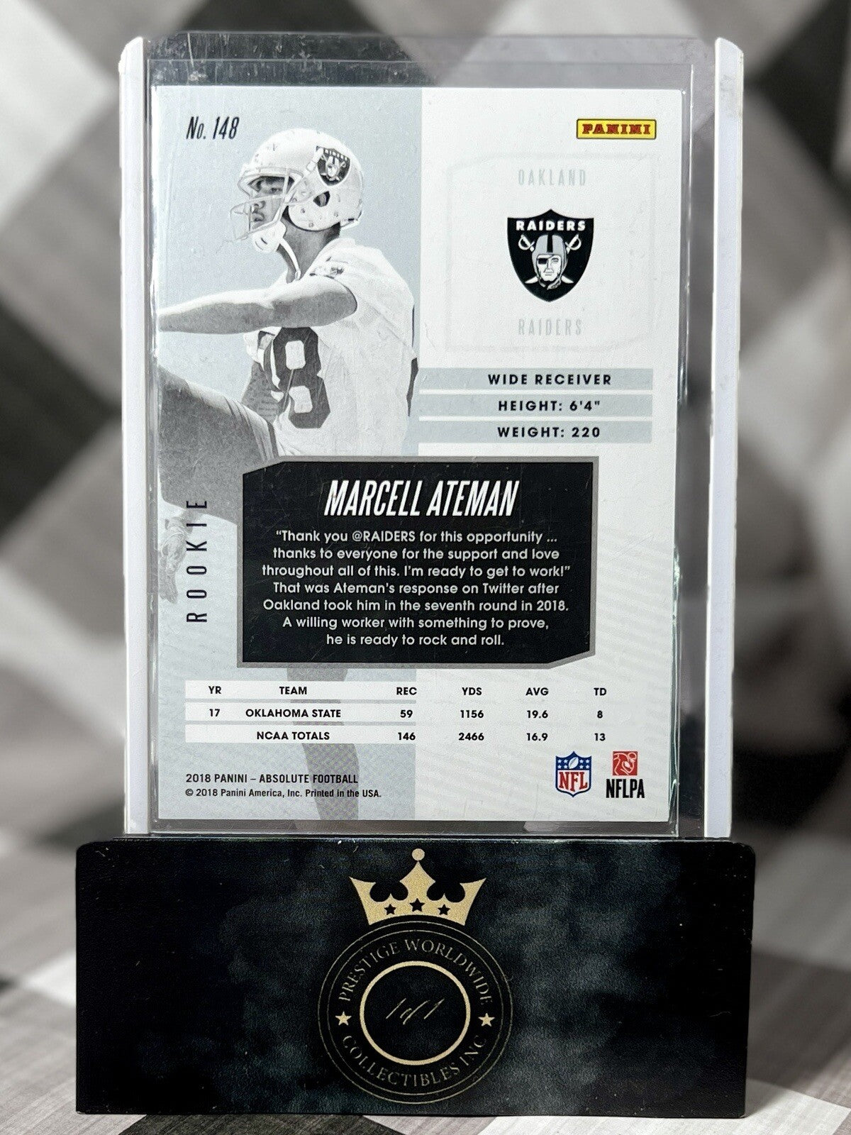 Marcell Ateman 2018 Panini Absolute Rookie Purple Spectrum /5 #148 LV Raiders RC