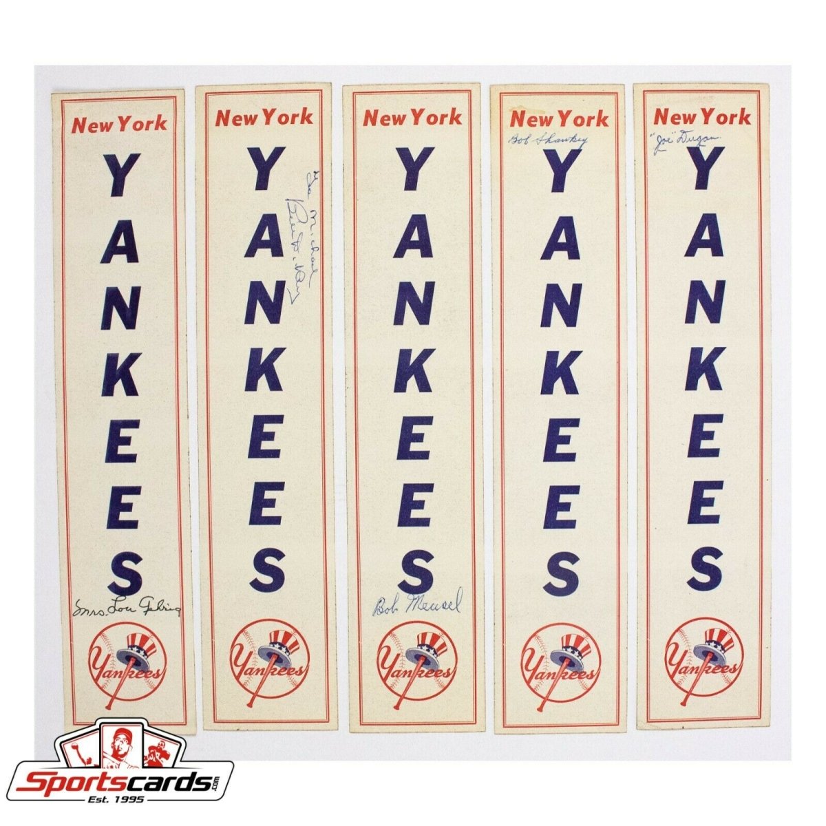Lot of 5 New York Yankees Decals Signed Joe Dugan, Mrs. Lou Gehrig 2.5x12