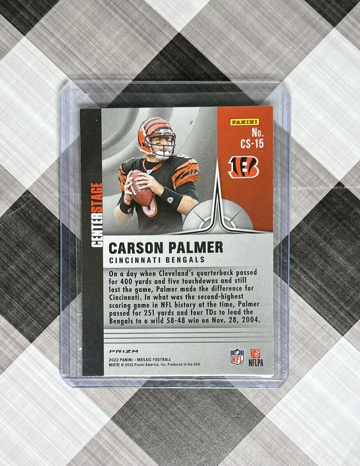 🔥2022 Mosaic CENTERSTAGE Silver Prizm #CS-15 Carson Palmer Cincinnati Bengals🔥