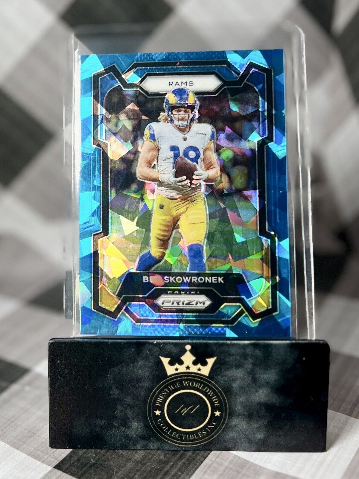 Ben Skowronek 2023 Panini Prizm FOTL Blue Ice Prizm SP /99 #163 Los Angeles Rams
