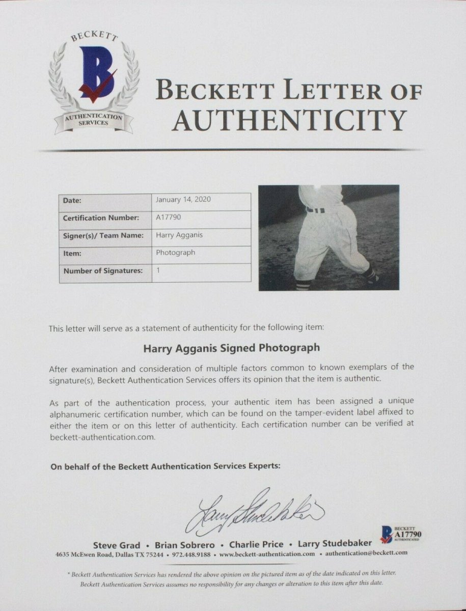 Harry Agganis Signed Matted 8x10 Photo BAS LOA Boston Red Sox
