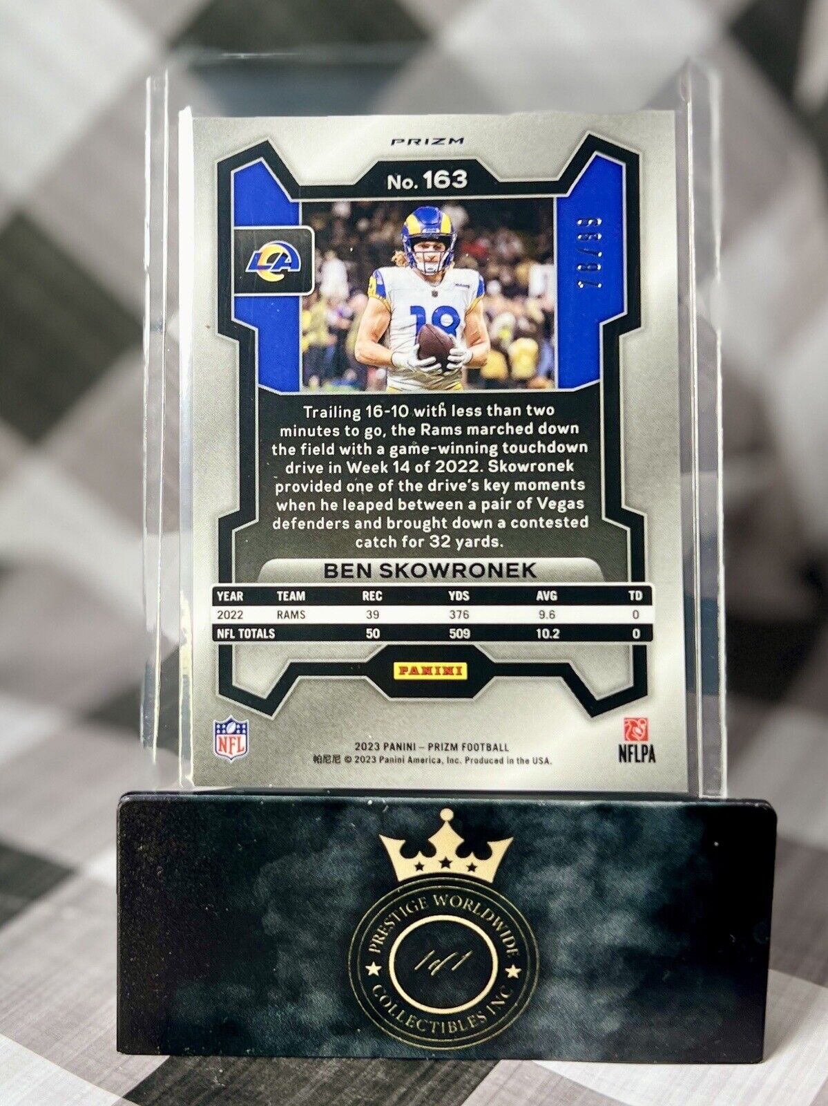 Ben Skowronek 2023 Panini Prizm FOTL Blue Ice Prizm SP /99 #163 Los Angeles Rams