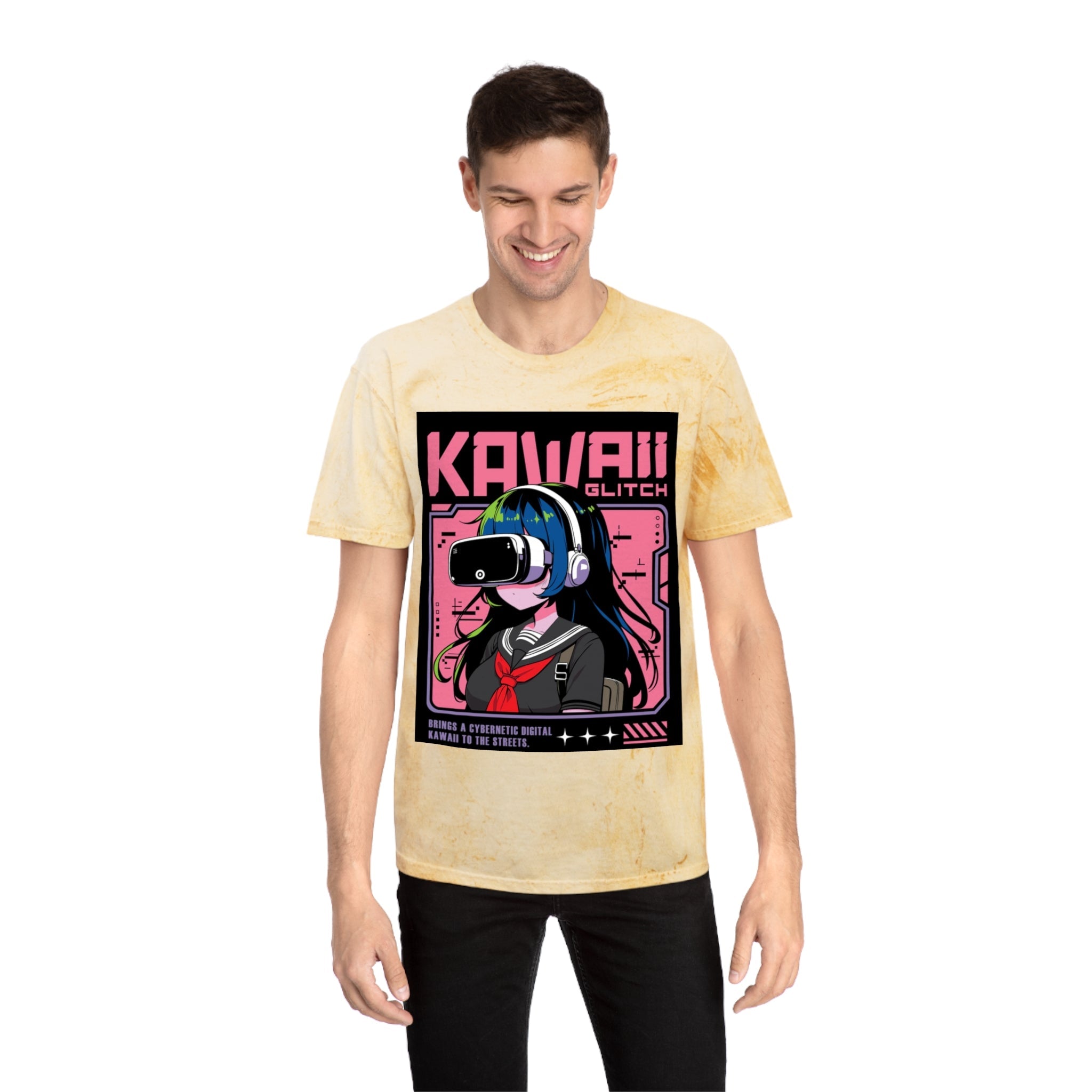Kawaii Glitch T-Shirt, Anime Fan Apparel, Retro VR Graphic Tee, Unisex Casual Wear, Gamer Gift, Unique Color Blast Shirt