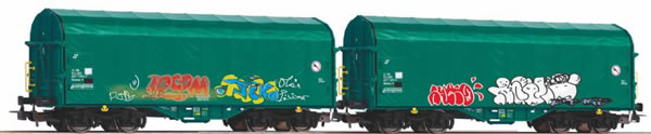 Piko 58379 HO Scale 1/87 2-Car Set Slide Wall Boxcars w/Graffiti Mercitalia FS VI