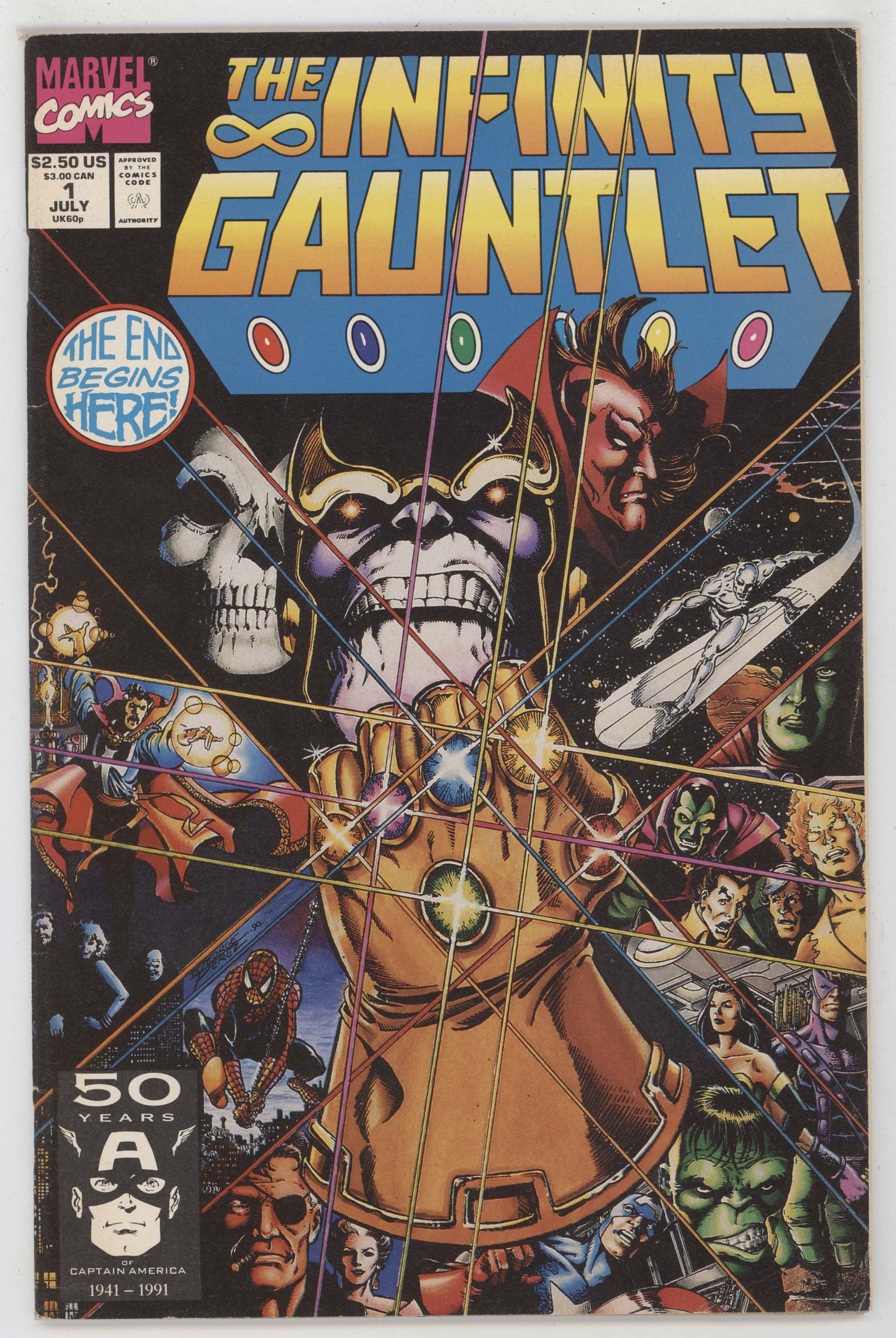 Infinity Gauntlet 1 Marvel 1991 VF Thanos Silver Surfer Avengers Hulk