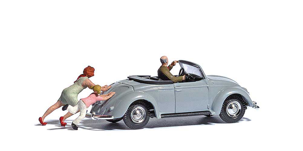 Busch 7823 HO Scale Complete Miniature Scene - VW Beetle Convertible, 3 Figures