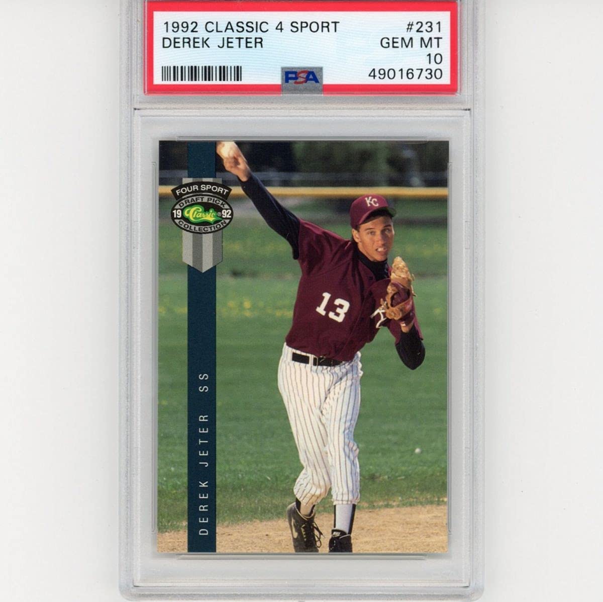 graded derek jeter rookie card Graded 1992 Classic 4 Sport Derek Jeter #231 Rookie RC Baseball Card P