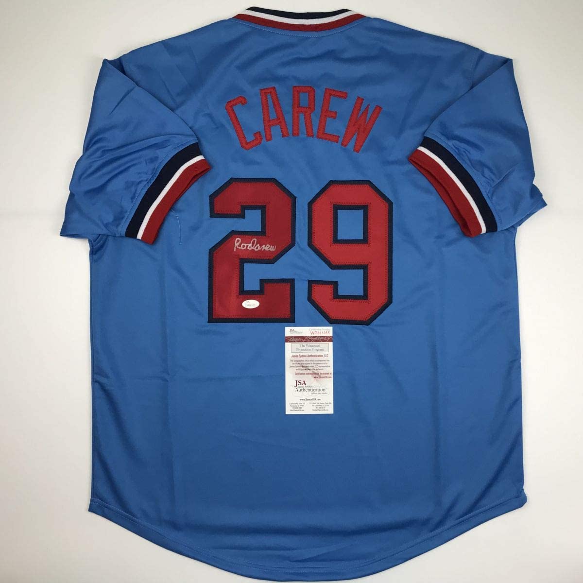 Autographed/Signed Rod Carew Minnesota Blue Baseball Jersey JSA COA