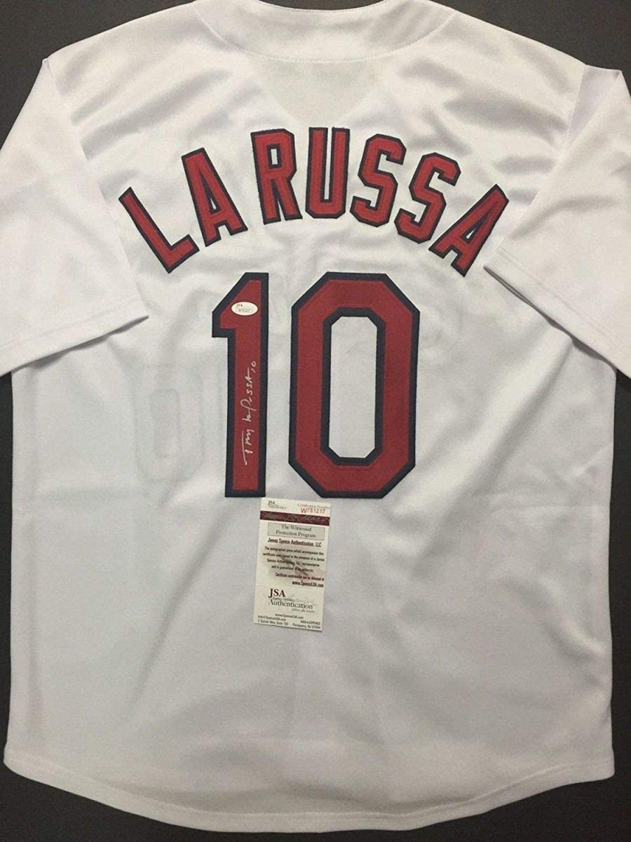 Autographed/Signed Tony La Russa St. Louis White Baseball Jersey JSA COA