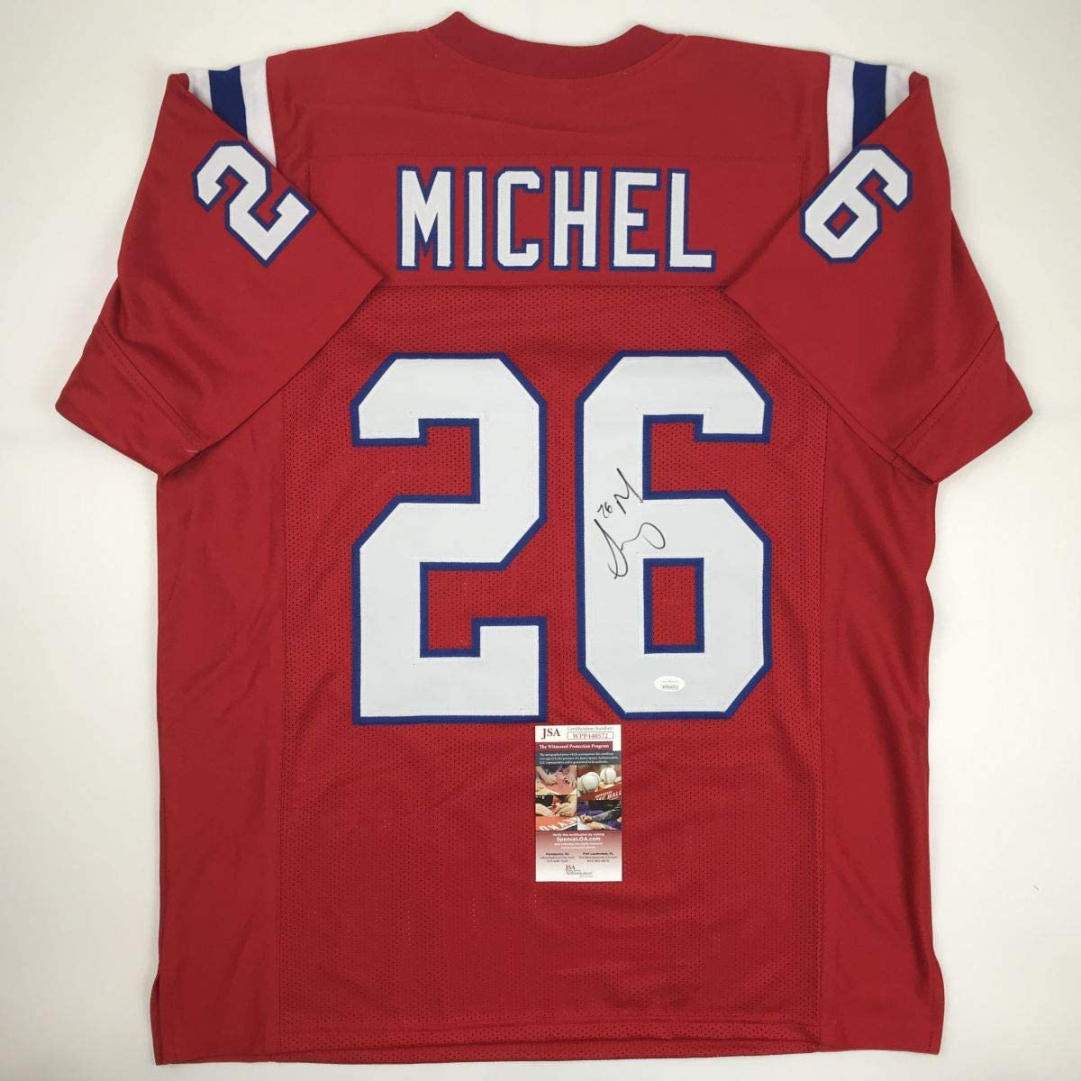 Autographed/Signed Sony Michel New England Red Football Jersey JSA COA