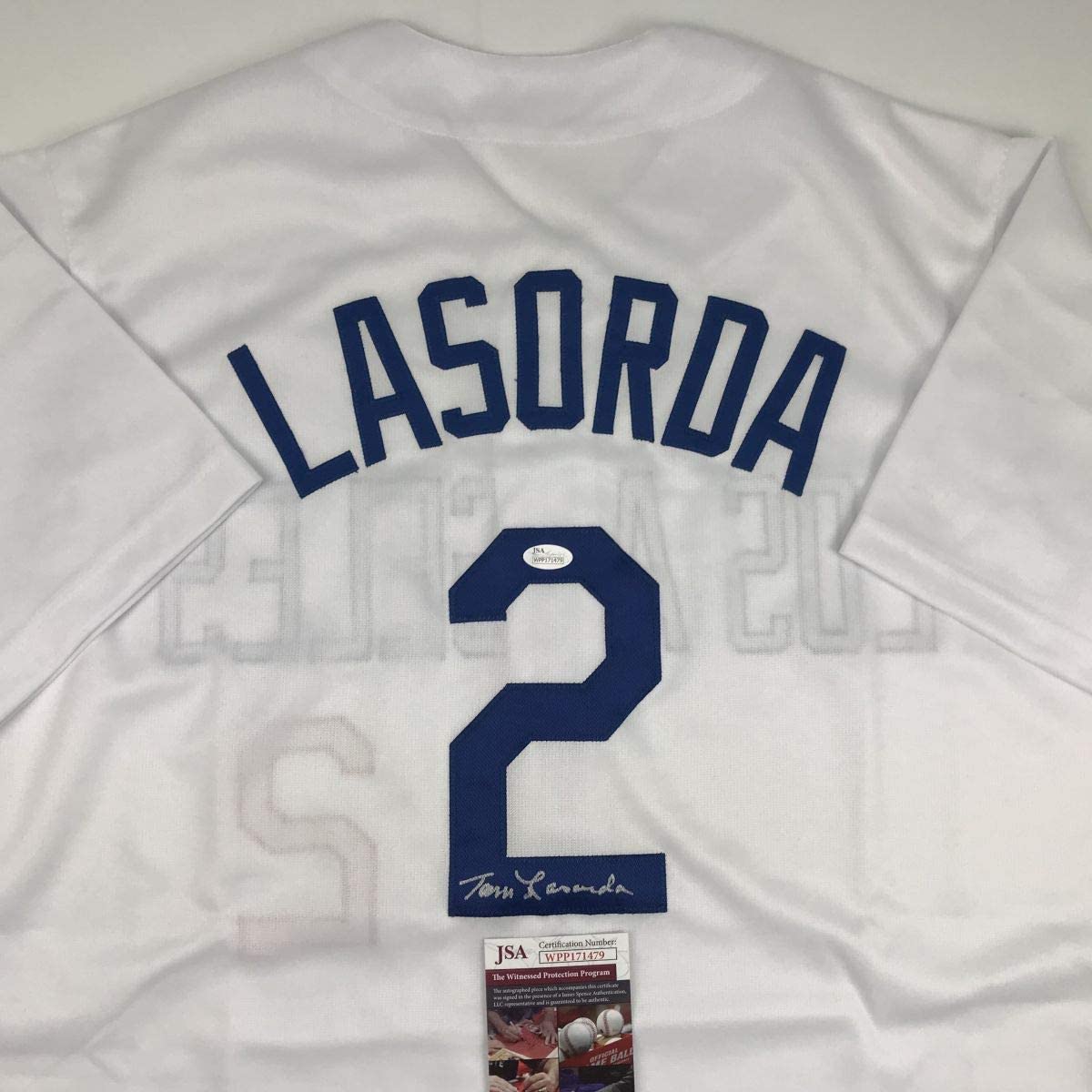 Autographed/Signed Tommy Tom Lasorda Los Angeles LA White Baseball Jersey JSA COA