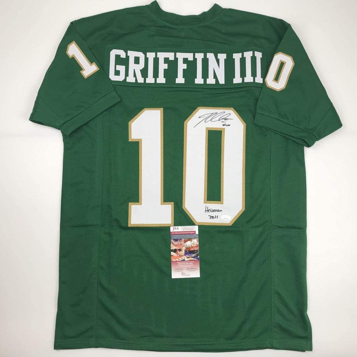 Autographed/Signed Robert Griffin III Heisman 2011 Baylor Green College Football Jersey JSA COA