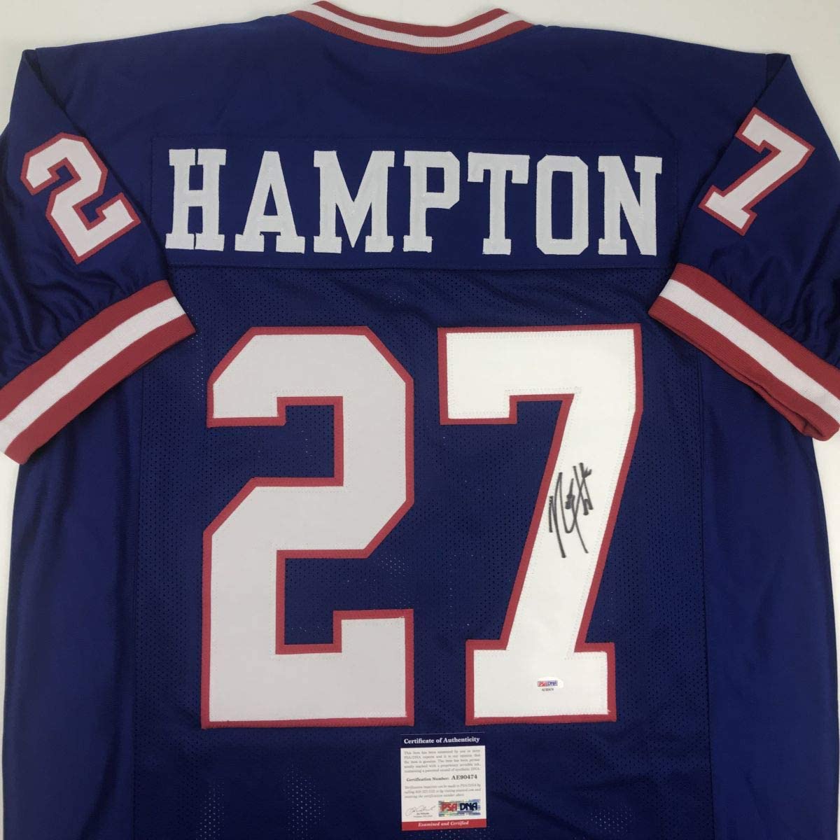 Autographed/Signed Rodney Hampton New York Blue Football Jersey PSA/DNA COA