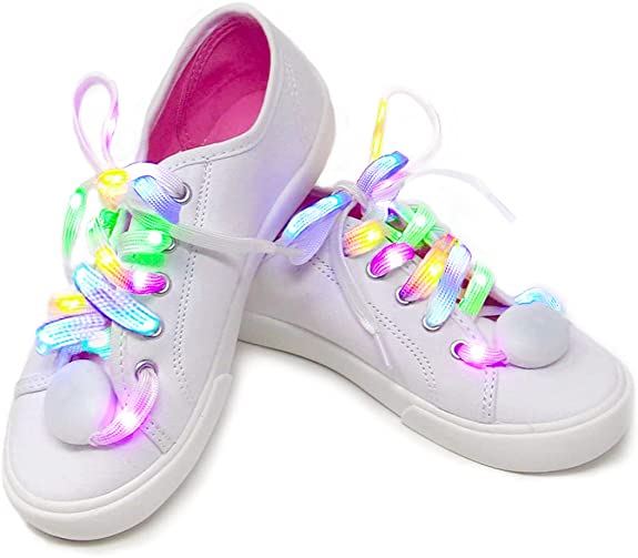 5 ColorFlashing LED Light Up Shoe Laces Glow in the Dark White Tie Shoelaces for Sneakers, Skates, 45 inch