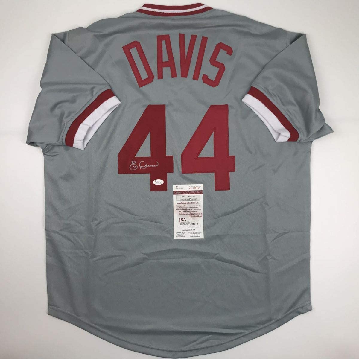 Autographed/Signed Eric Davis Cincinnati Grey Baseball Jersey JSA COA