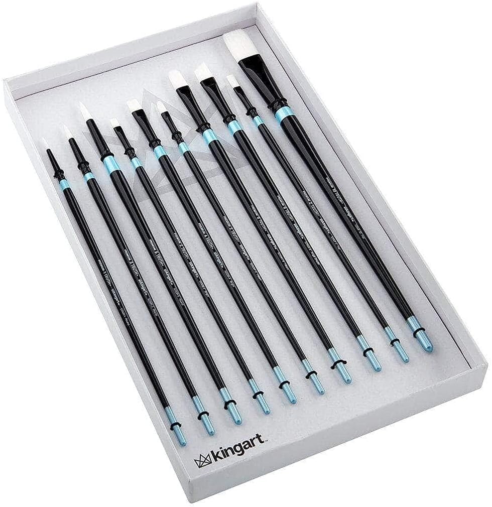 White Nylon Long Handle Oil & Acrylic Brushes 10 pc