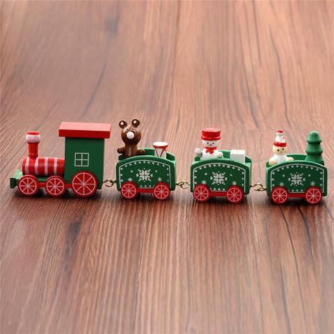 4pcs Mini Wooden Christmas Train Set – Holiday Décor Ornament Gift