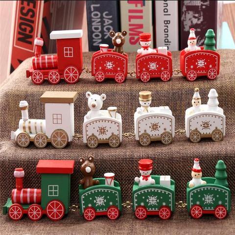 4pcs Mini Wooden Christmas Train Set – Holiday Décor Ornament Gift