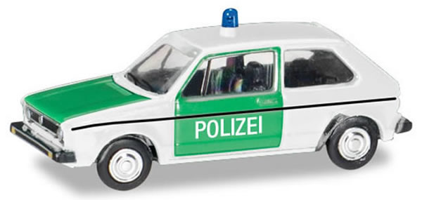 Herpa 66655 N Scale Volkswagen Golf 1 - Assembled -- Police (white, green, German Lettering)