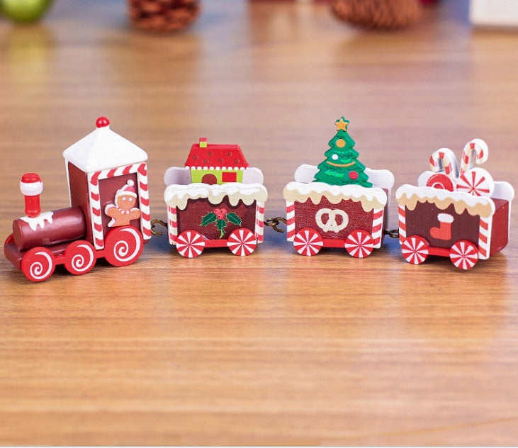 4pcs Mini Wooden Christmas Train Set – Holiday Décor Ornament Gift