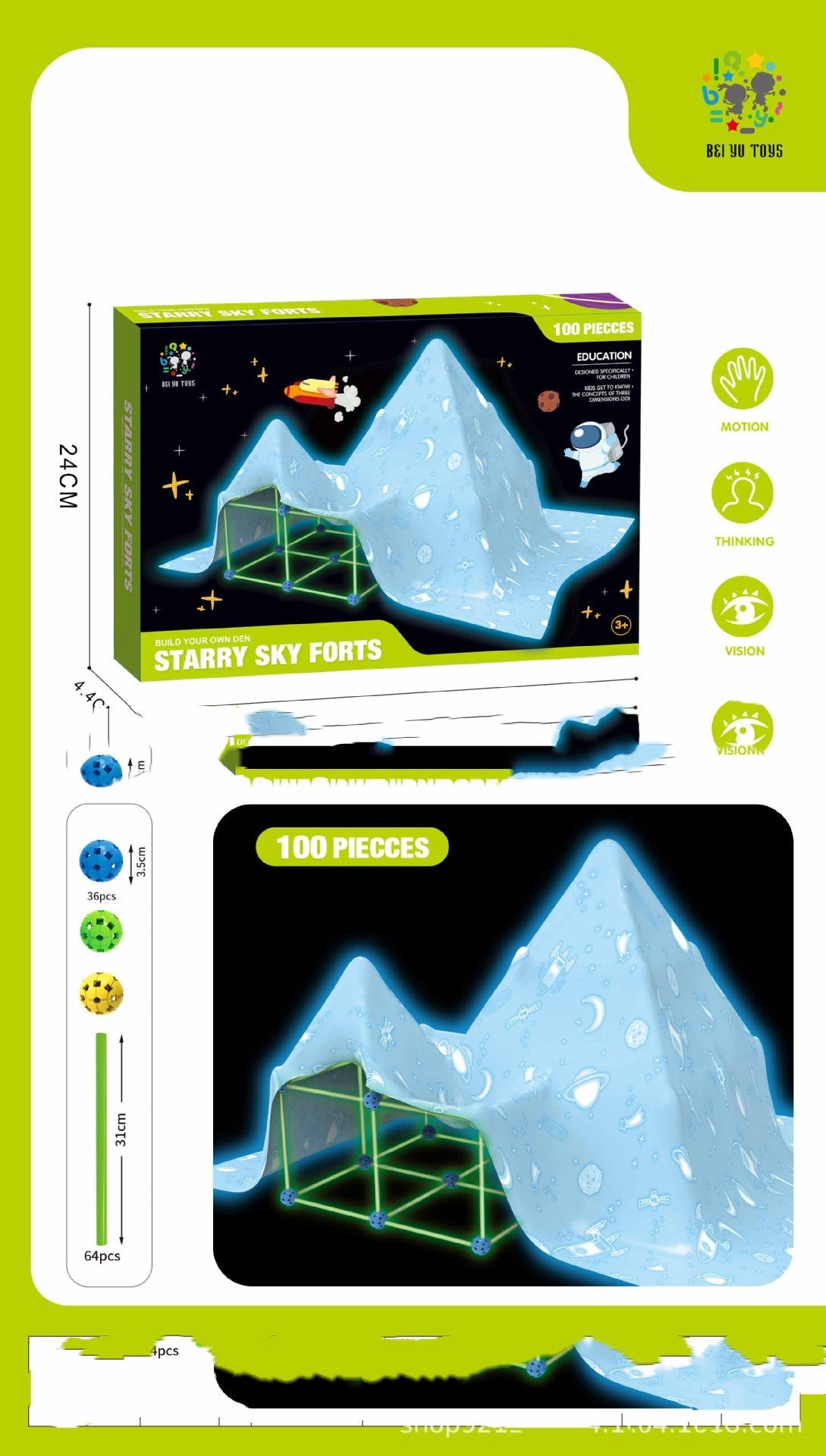 DIY Fort Building Kit โ Luminous Playhouse Tent Construction Set