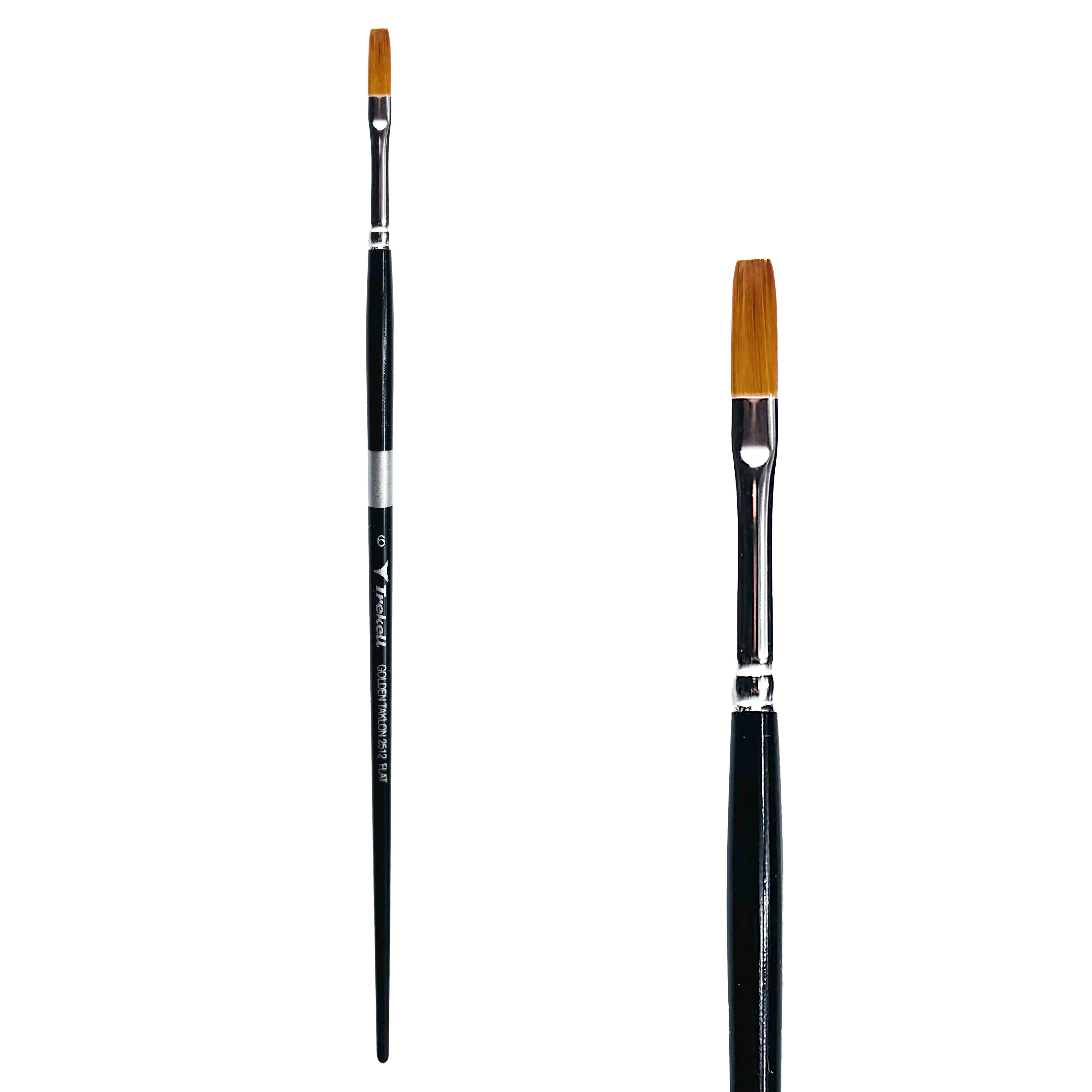 Trekell Golden Taklon Long Handle Artist Brush - Size #6 Flat