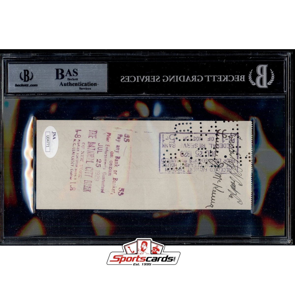 Jack Sharkey Signed Autographed Check BGS JSA