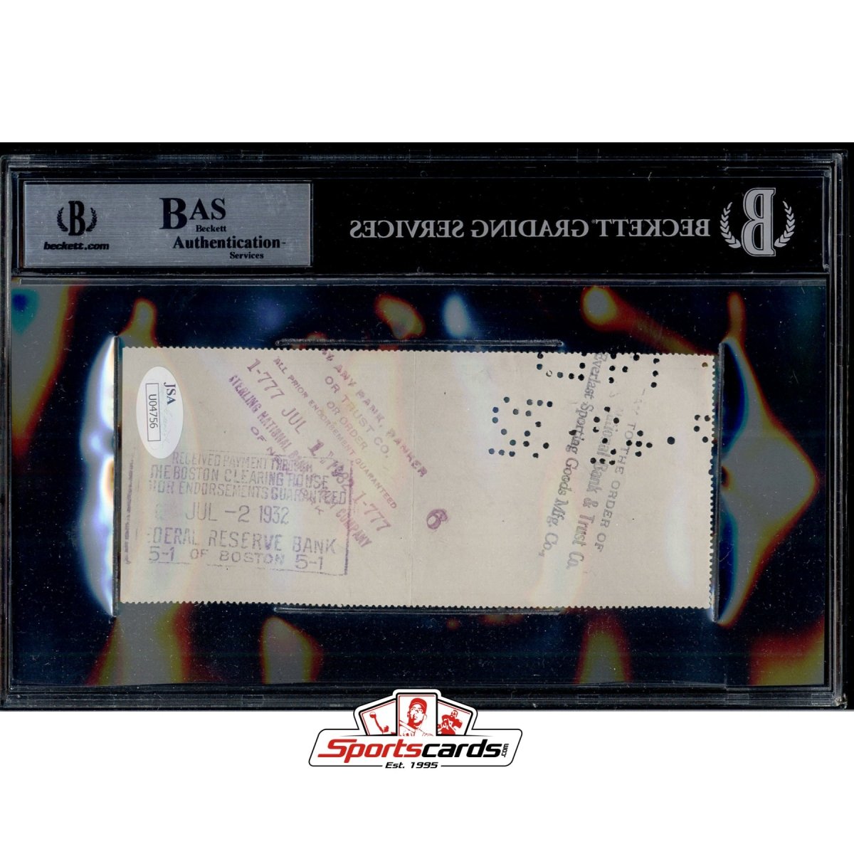 Jack Sharkey Signed Autographed Check BGS JSA