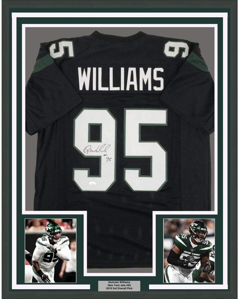 Framed Autographed/Signed Quinnen Williams 35x39 New York Black Football Jersey JSA COA