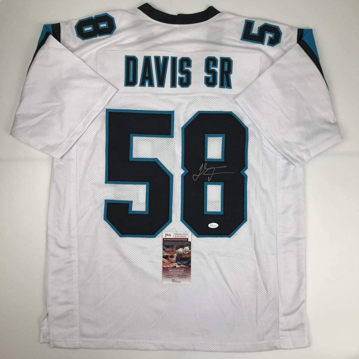Autographed/Signed Thomas Davis Sr. Carolina White Football Jersey JSA COA