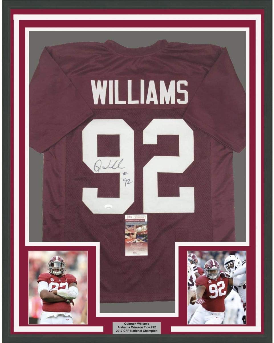 Framed Autographed/Signed Quinnen Williams 35x39 Alabama Red College Football Jersey JSA COA