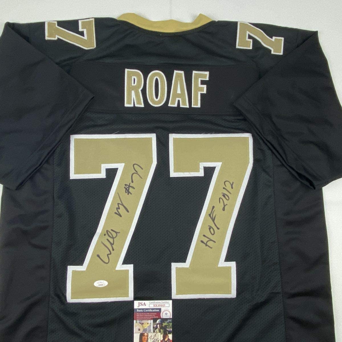 Autographed/Signed Willie Roaf HOF 2012 New Orleans Black Football Jersey JSA COA